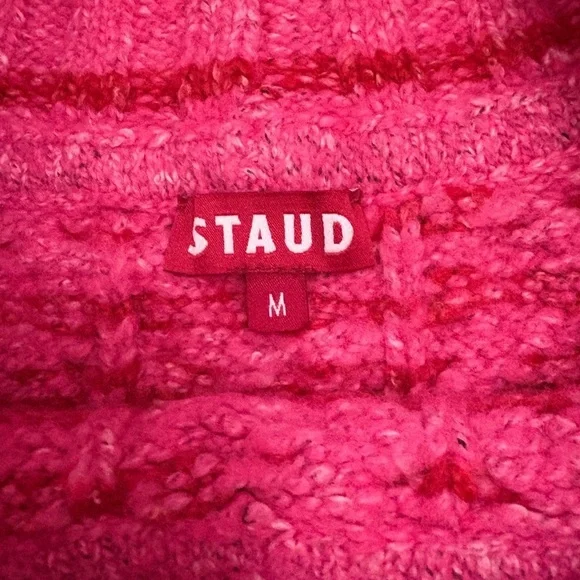 Staud Myrna Off-The-Shoulder Long Sleeve Cable Knit Sweater Cozy Red Pink Size M